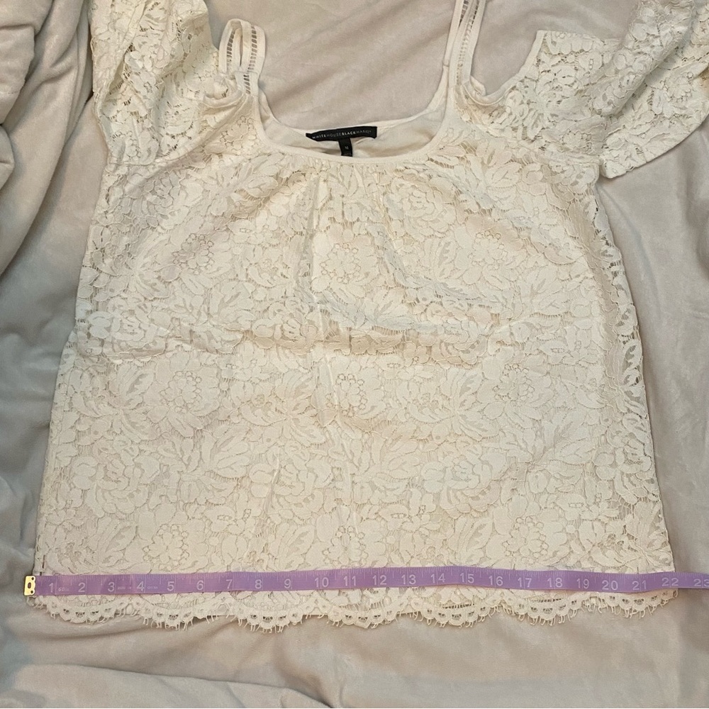 White House Black Market White Lace Cold Shoulder Top - Picture 11 of 11